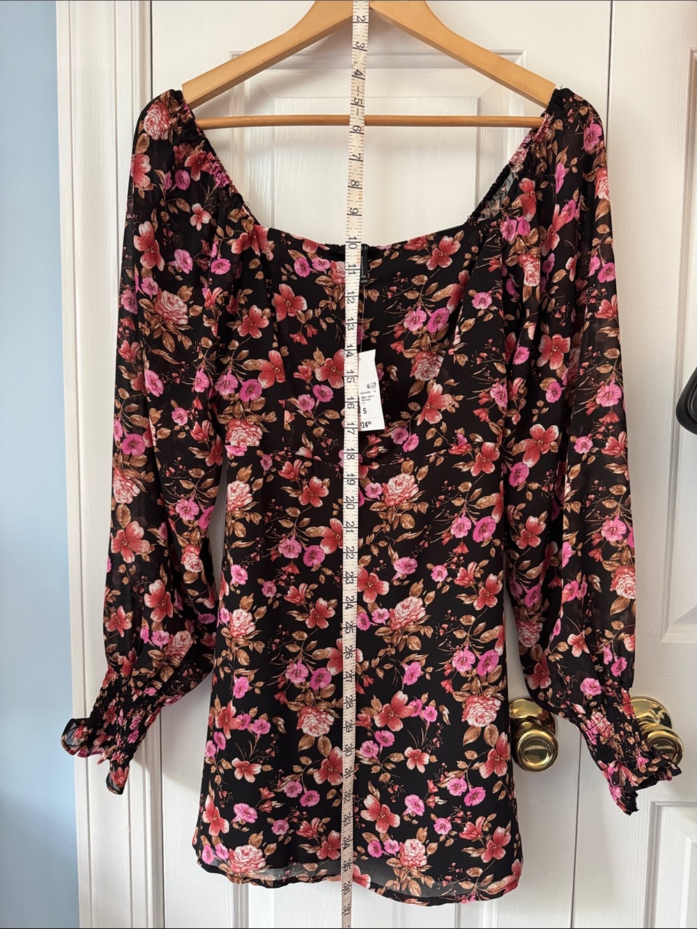 Forever 21 Black Floral Square-Neck Mini Dress with Pink & Brown Flowers - Picture 5 of 6
